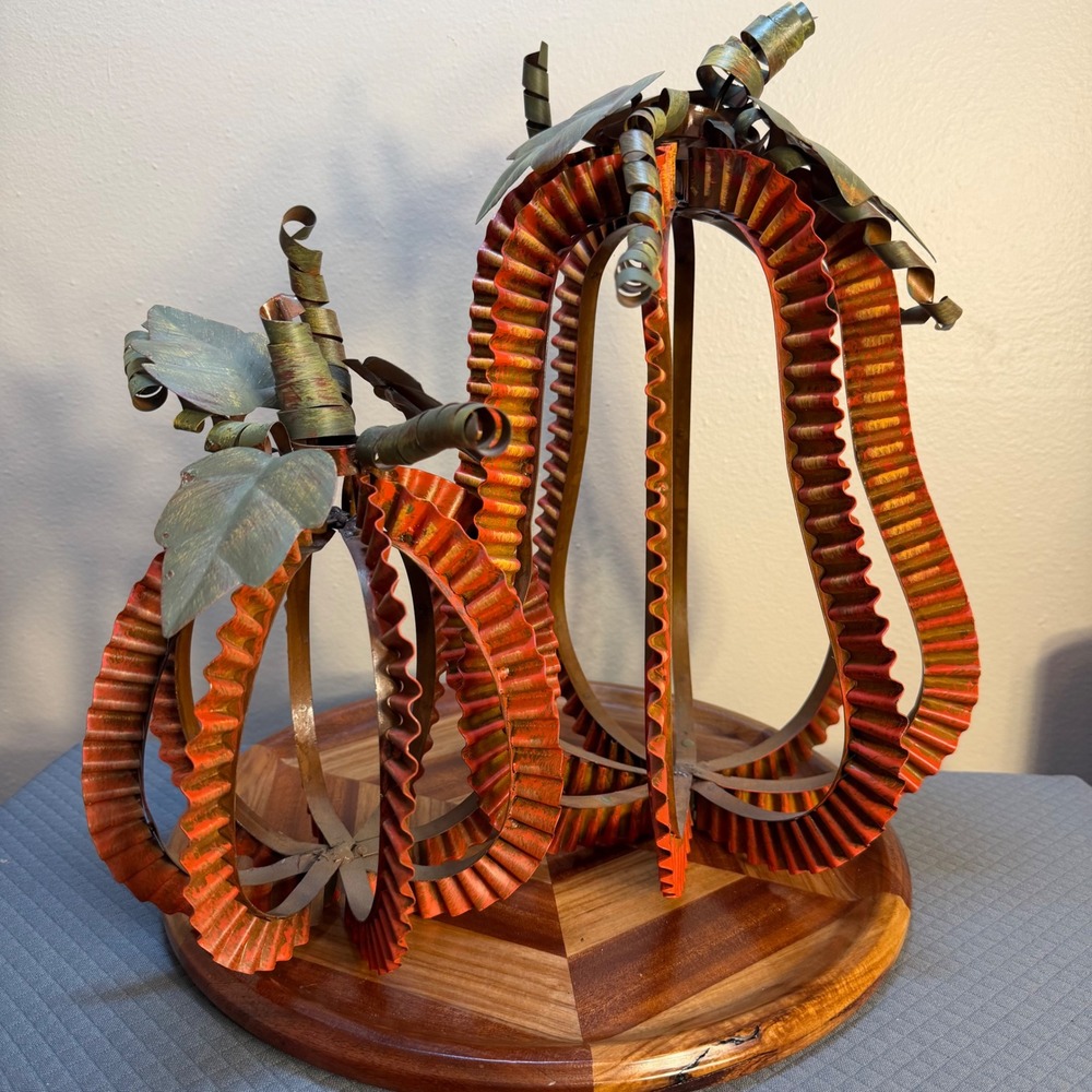 Rustic Corrugated Metal Pumpkin Gourd Set Fall Autumn Decor Orange 2 Piece